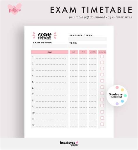 Exam Timetable, Printable Planner, Exam Schedule, Exam Planner, School Planner, Student Planner ...