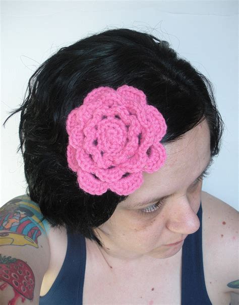 Floral Fascinator Hair Clip Barrette in Pink Crochet by luvbuzz