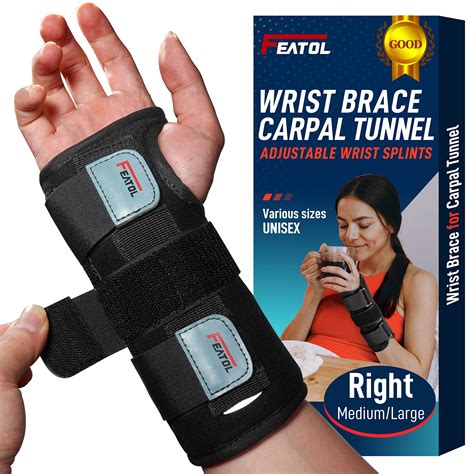 Buy FEATOLWrist Brace for Tunnel, Adjustable Night Wrist Support Brace with Splints Right Hand ...