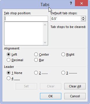 How to Set a Tab Stop in the Tabs Dialog Box in Word 2013 - dummies