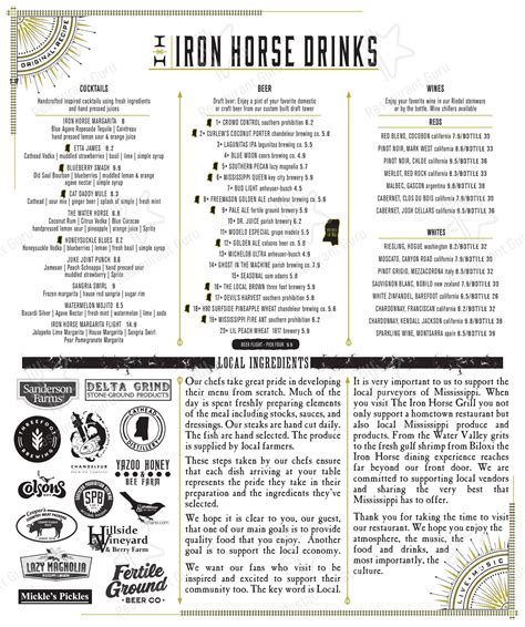 Menu at The Iron Horse Grill restaurant, Jackson