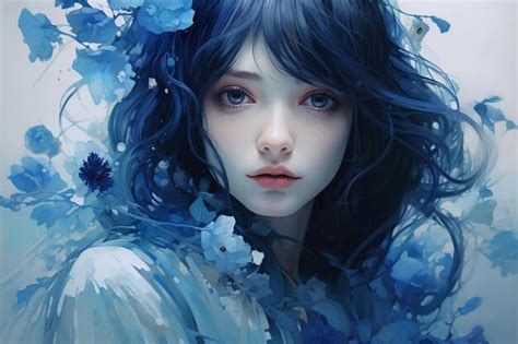 Premium AI Image | beautiful beauty with blue hair digital artwork 3d ...