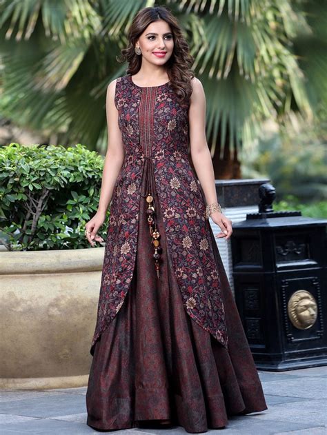 Shop Brown silk designer kurti online from G3fashion India. Brand - G3, Product code -… | Party ...