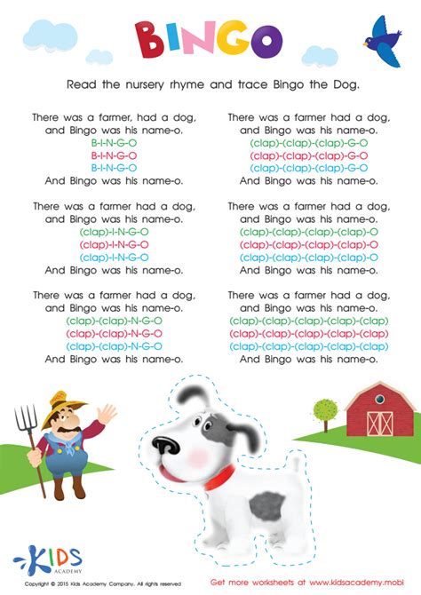 The Bingo Song Worksheet: Free Nursery Rhymes Printable for Kids ...