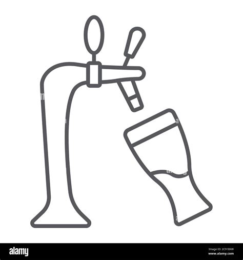 Draft beer thin line icon, alcohol and drink, tap and glass of beer sign, vector graphics, a ...