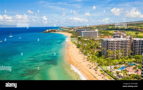 Aerial View of Maui, Hawaii Coast, Hotels on the Beach - No. 1 Stock ...