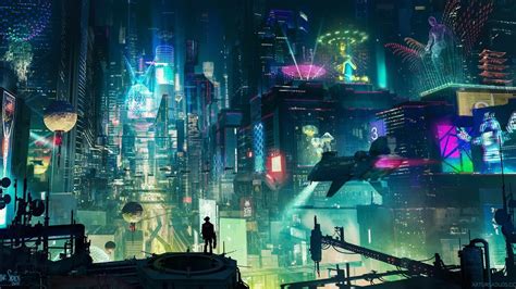 Futuristic Cyberpunk City with Neon Lights