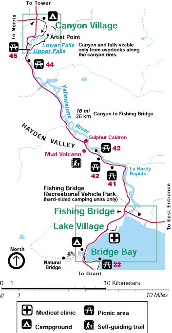 Lake Village to Canyon Village Map of Yellowstone National Park ~ Yellowstone Up Close and Personal