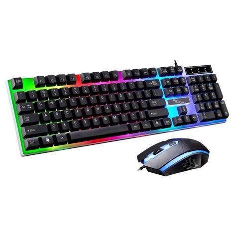 G21 USB Wired Keyboard Mouse Set LED Rainbow Color Backlight Gaming Computer Mouse Keyboard ...