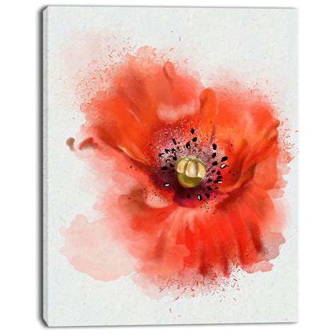 DesignArt Stylish Red Watercolor Poppy Flower On Canvas Print | Wayfair