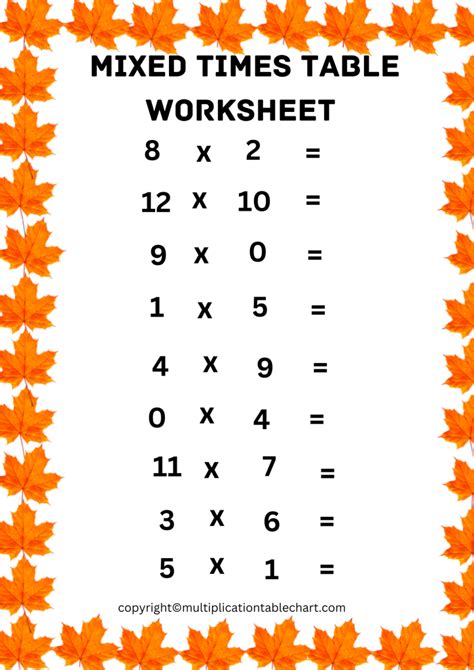 Mixed Times Tables Worksheets Free Printable Multiplication Table ...