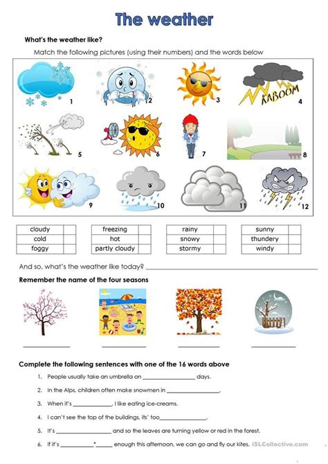 weather worksheet - Free ESL printable worksheets made by teachers | Weather worksheets ...