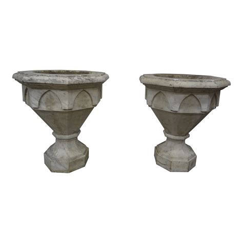 1920s Italian Art Deco Carrara Marble Garden Urns - Set of 2 | Chairish