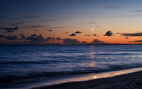 beach sea evening moon 5k MacBook Air Wallpaper Download | AllMacWallpaper