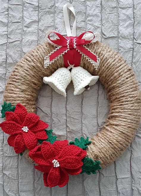 First Christmas Wreath along with crochet Bells & poinsettia (With ...