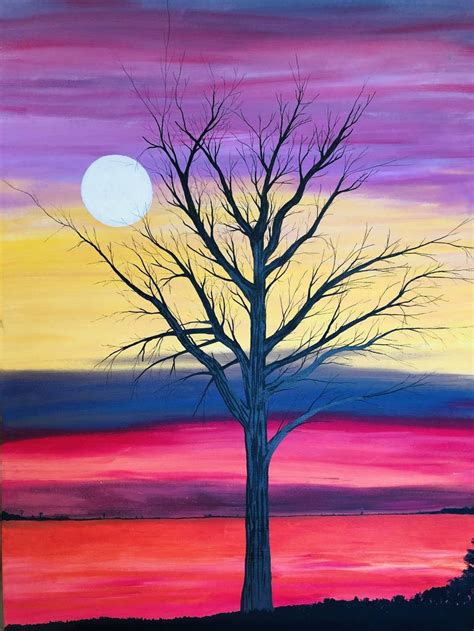 SUNSET WITH WINTER TREE Painting by Alan Jackson | Saatchi Art