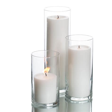 Buy Set of 3 Glass Eastland Cylinder Vases and 3 Richland White Pillar ...