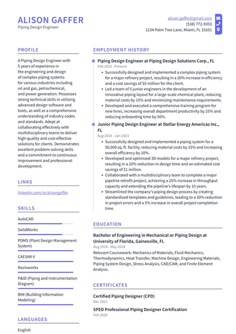 Piping Design Engineer Resume Examples and Templates