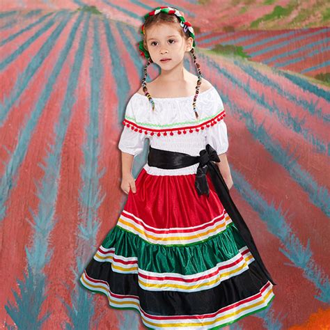 lily'sshop Kids Girls Halloween Costume Traditional Mexican Dress with ...