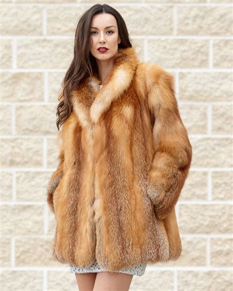 Women's Josephine Red Fox Fur Stroller Coat: FurHatWorld.com