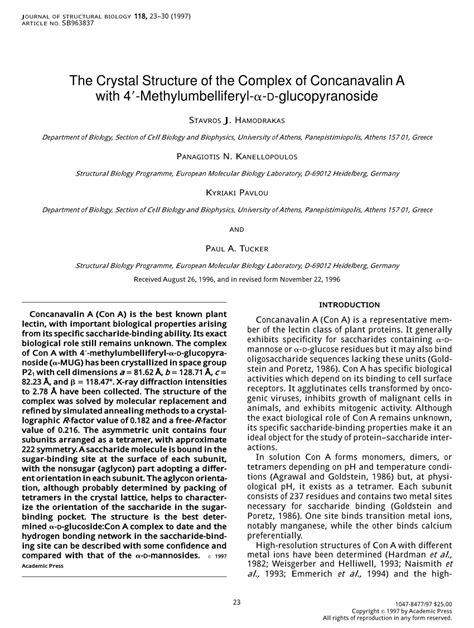 (PDF) The Crystal Structure of the Complex of Concanavalin A with 4 ...