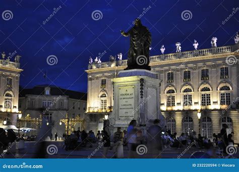 Nancy, 5th August: Statue of Stanislas by Night from Place Stanislas Square of Nancy City in ...