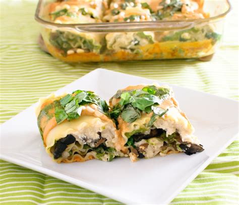 Vegan Spinach & Mushroom Lasagna Rolls with Sun-dried Tomato Cream Sauce - Baked In