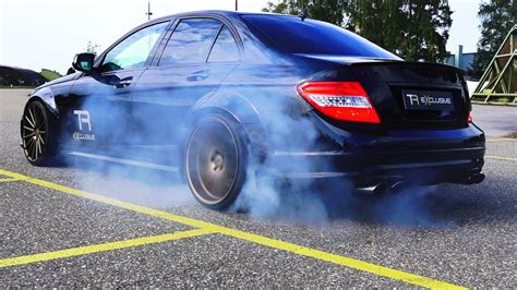 Mercedes C63 AMG Sound V8 6.2L Acceleration 0-200 Autobahn Onboard BURNOUT - YouTube