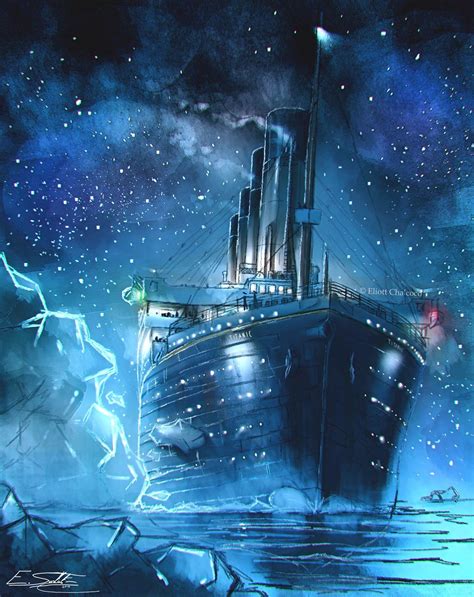 A painting of Titanic colliding with an iceberg. | Titanic art, Titanic ...