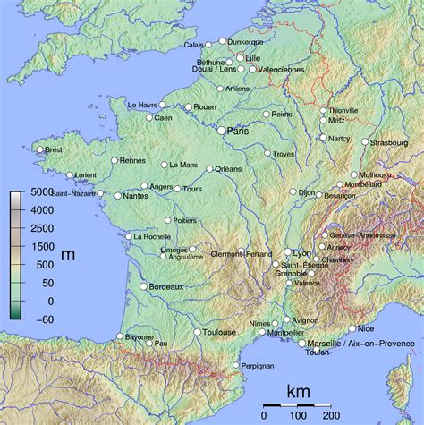 Large physical map of France | France | Europe | Mapsland | Maps of the ...