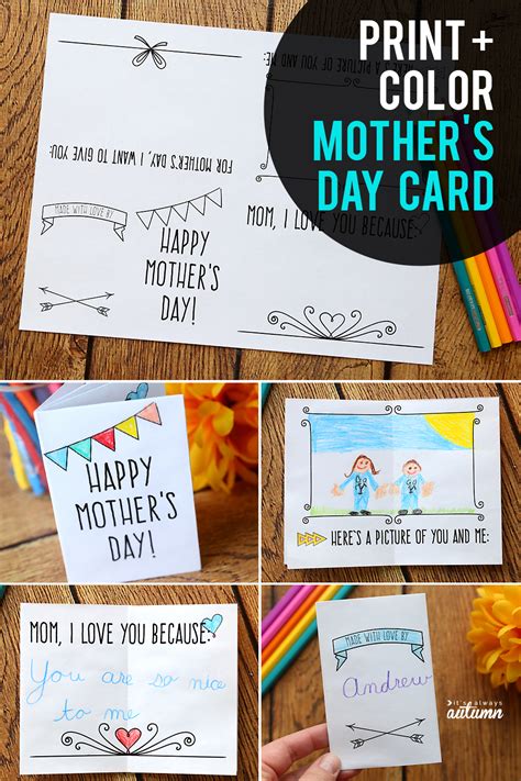 Adorable PRINT + COLOR Mother's Day card for kids - It's Always Autumn