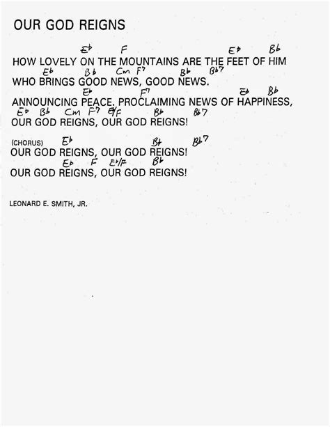 Worship Lead Sheets: Our God Reigns (How Lovely on the Mountains) - Leonard Smith Jr.