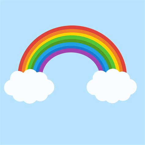 Rainbow and clouds in the blue sky.Weather concept.Sign, symbol, icon or logo isolated.Kids and ...