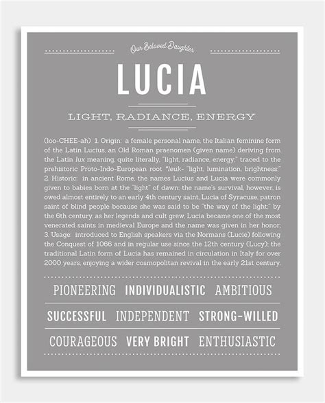 Lucia | Name Art Print | Classic names, Names with meaning, Names