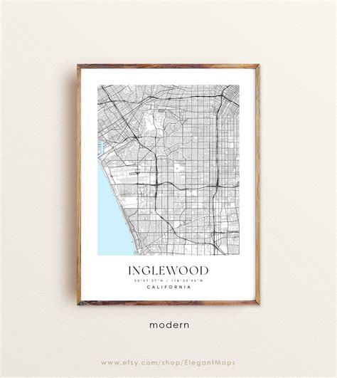 Inglewood California Map Inglewood CA Map Inglewood City - Etsy