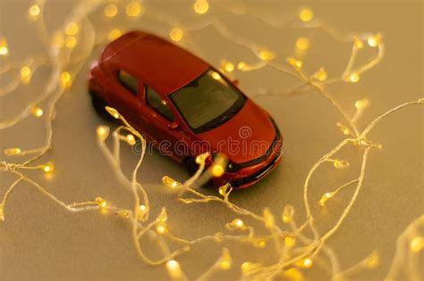 Toy Car on Christmas Lights Background. New Year Stock Photo - Image of ...