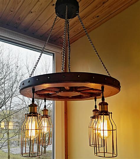 Rustic Lighting - Wagon Wheel Chandelier Industrial Pendant Light Wood Chandelier Rustic Light ...