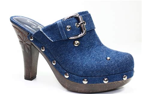 Sexy Clogs High Heel Mules Denim Navy Shoes All Sizes