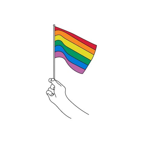 Premium Vector | Hand holding rainbow flag lgbt symbol line art pride freedom flag hand drawn ...