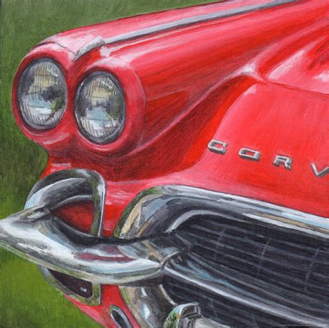 Acrylic Painting Original Art Classic Car Red Corvette