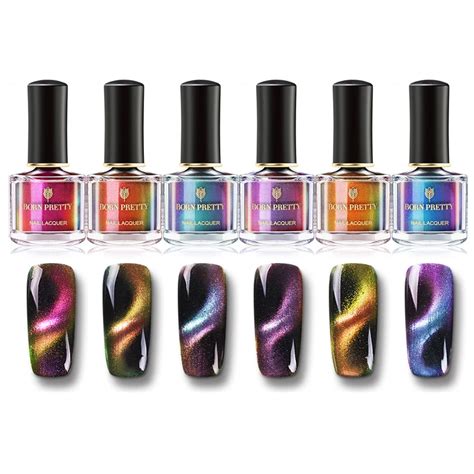 BORN PRETTY 6ml Chameleon 3D Cat Eye Nail Polish Magnetic Aurora Series Varnish Magnet Nail Art ...