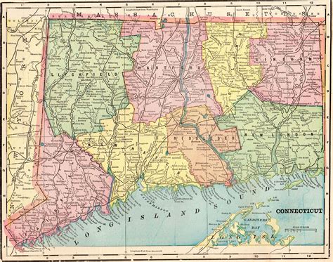 1903 Antique CONNECTICUT Map Vintage Map of Connecticut Office Home Decor Gallery Wall Decor ...