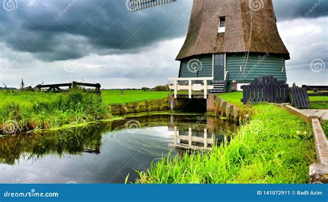 Windmills of Volendam stock image. Image of farm, background - 141072911