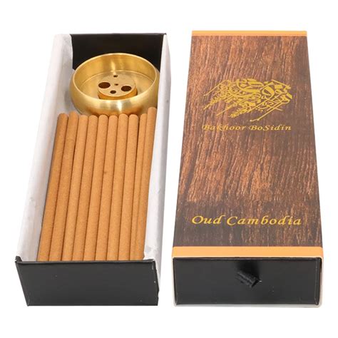 Bakhoor BoSidin - Cambodian Oud Bakhoor Incense Sticks 30g with Copper Incense Burner - A75-1 ...