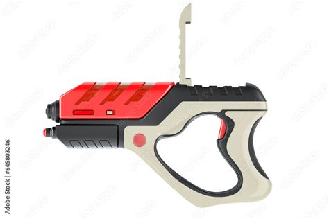 Portable Virtual Game Gun, side view. 3D rendering isolated on ...