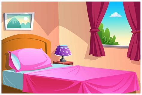 Premium Vector | The bedroom in the house is very sweet and beautiful.