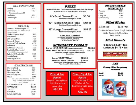 Food Menu & Dining | The Magic Castle Family Fun Center - Dayton, OH