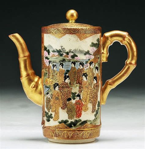 A Japanese Antique Gilt Satsuma Porcelain Teapot: of 19th Century Dimensions: H: 5-1/4 ...