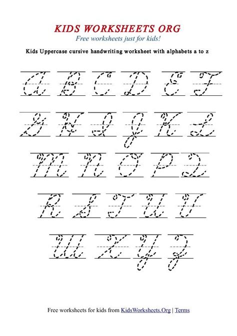 Kids Cursive Handwriting Worksheets A-Z Uppercase | Kids Worksheets Org | Cursive handwriting ...