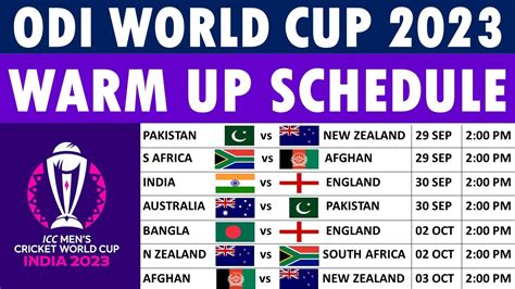 ICC World Cup 2023 Warm Up Matches Schedule: ICC ODI World Cup 2023 ...